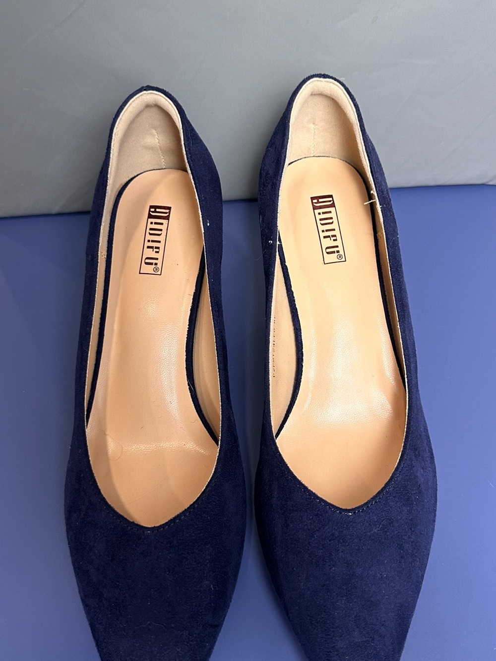 Navy Suede Women's Pointed Toe Kitten Heels